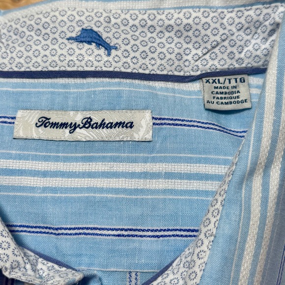 Tommy Bahama Men's XXL Linen Blend Button Down Blue Striped Long Sleeve Shirt - Picture 3 of 7